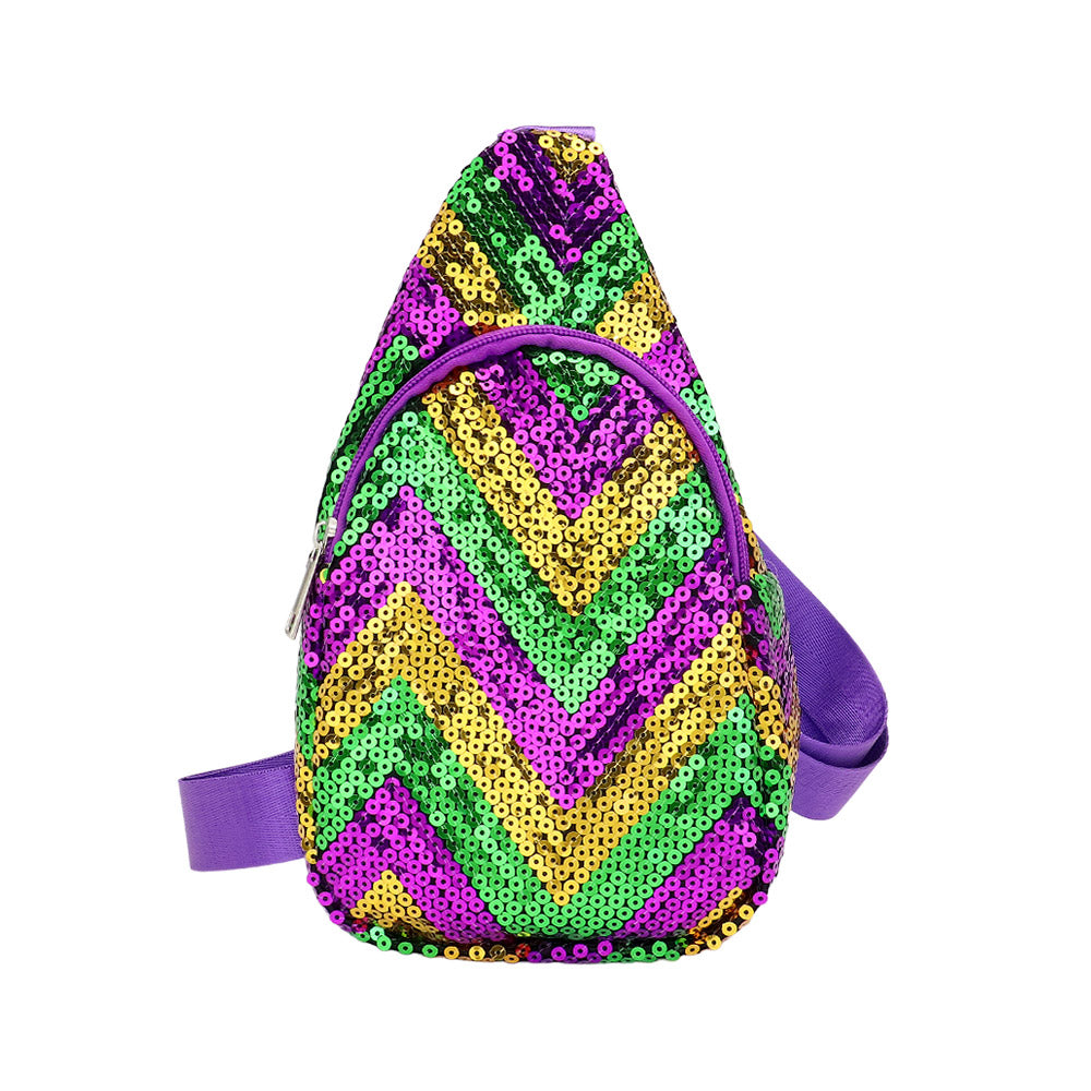 iLLASPARKZ Mardi Gras Chevron Sequin Sling Bag