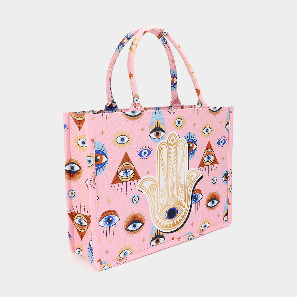 iLLASPARKZ Evil Eye Hamsa Hand Printed Tote Bag