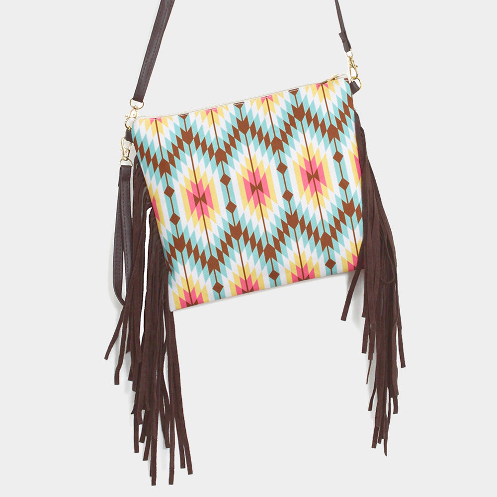 iLLASPARKZ Aztec Print Tassel Wristlet Clutch / Crossbody Bag