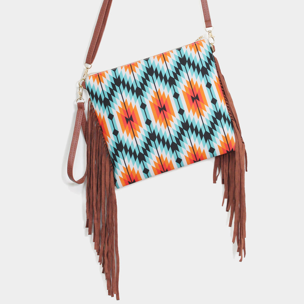 iLLASPARKZ Aztec Print Tassel Wristlet Clutch / Crossbody Bag