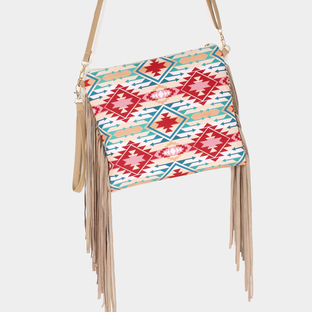 iLLASPARKZ Aztec Print Tassel Wristlet Clutch / Crossbody Bag