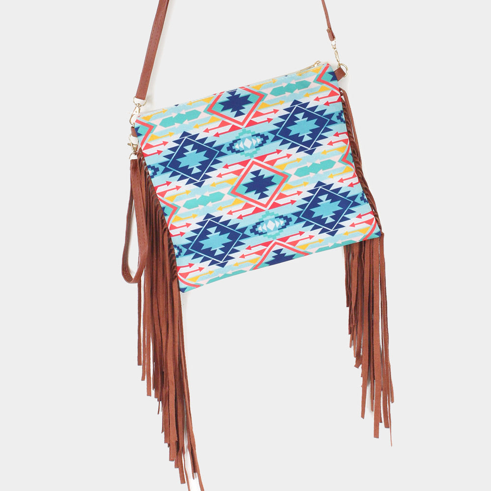 iLLASPARKZ Aztec Print Tassel Wristlet Clutch / Crossbody Bag