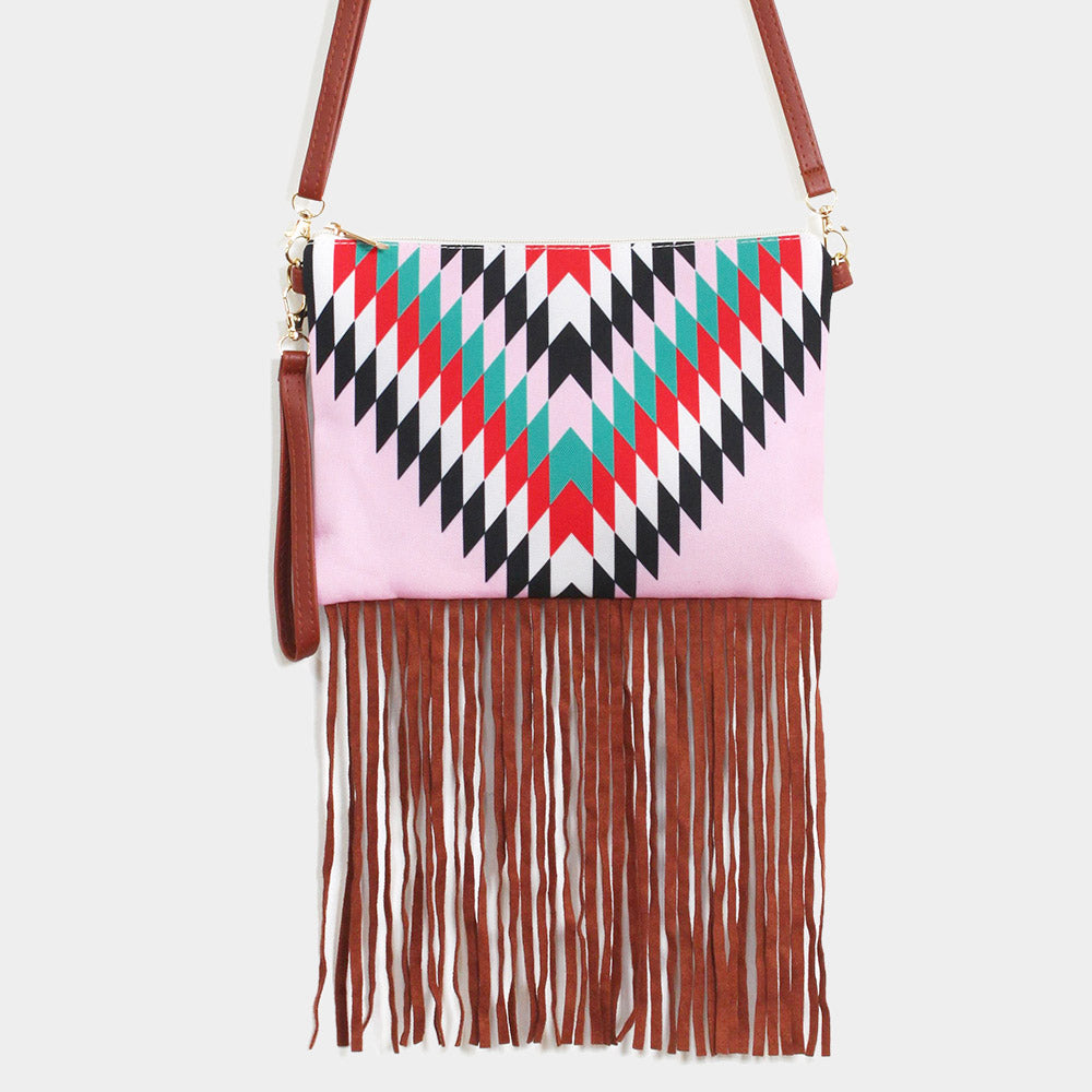 iLLASPARKZ Aztec Print Tassel Wristlet Clutch / Crossbody Bag