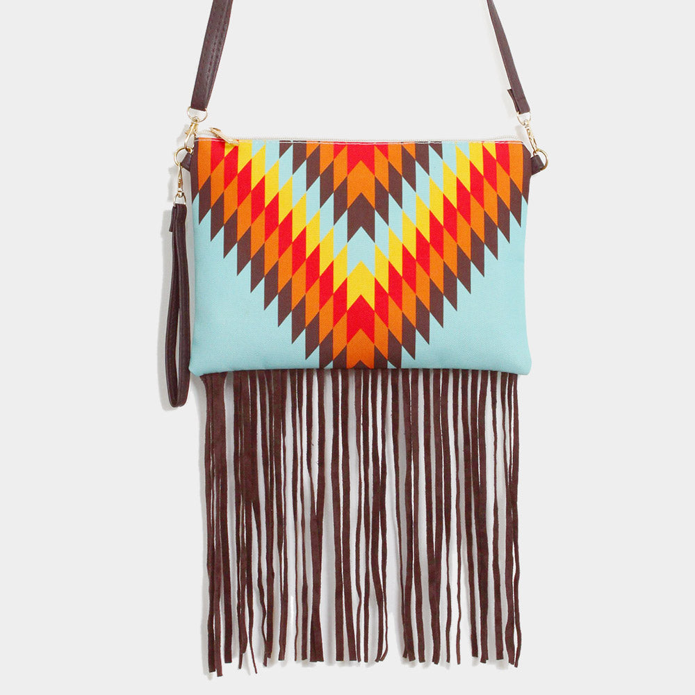 iLLASPARKZ Aztec Print Tassel Wristlet Clutch / Crossbody Bag