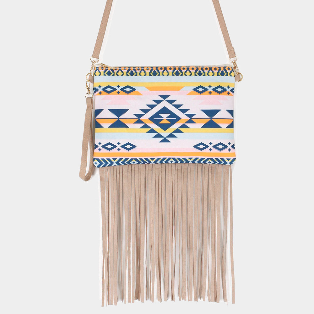 iLLASPARKZ Aztec Print Tassel Wristlet Clutch / Crossbody Bag