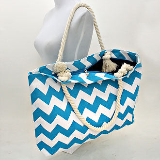 iLLASPARKZ Oversized Chevron Rope Handle Tote Beach Bag