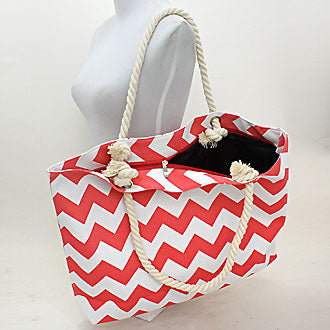 iLLASPARKZ Oversized Chevron Rope Handle Tote Beach Bag