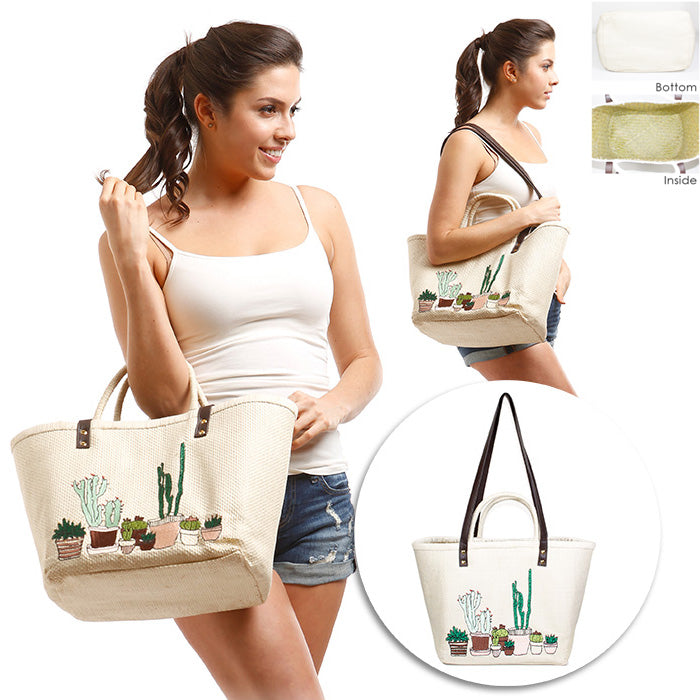 iLLASPARKZ Cactus Basket Double Handles Tote Bag