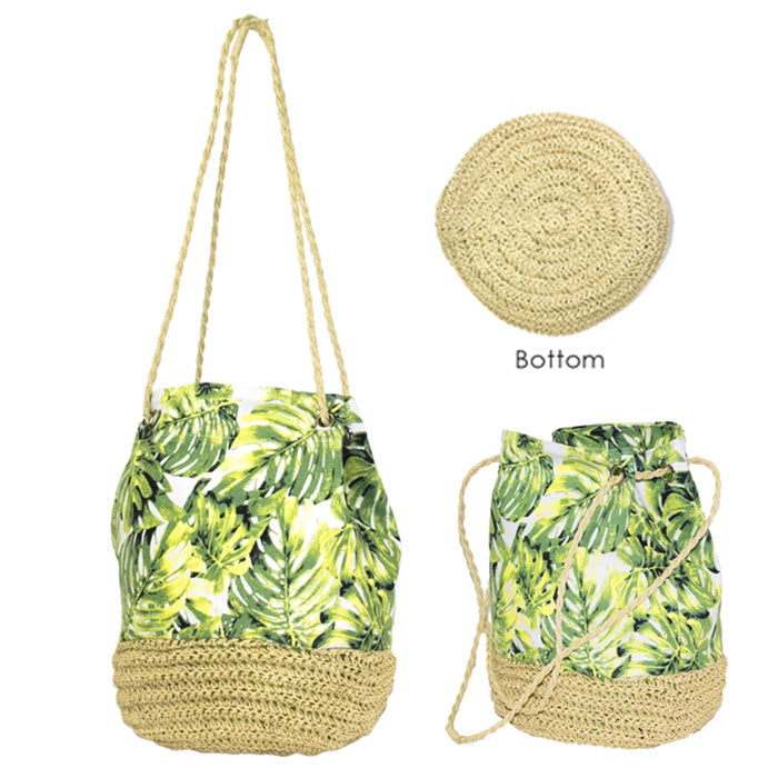 iLLASPARKZ Tropical Leaf Drawstring Bucket Shoulder Bag