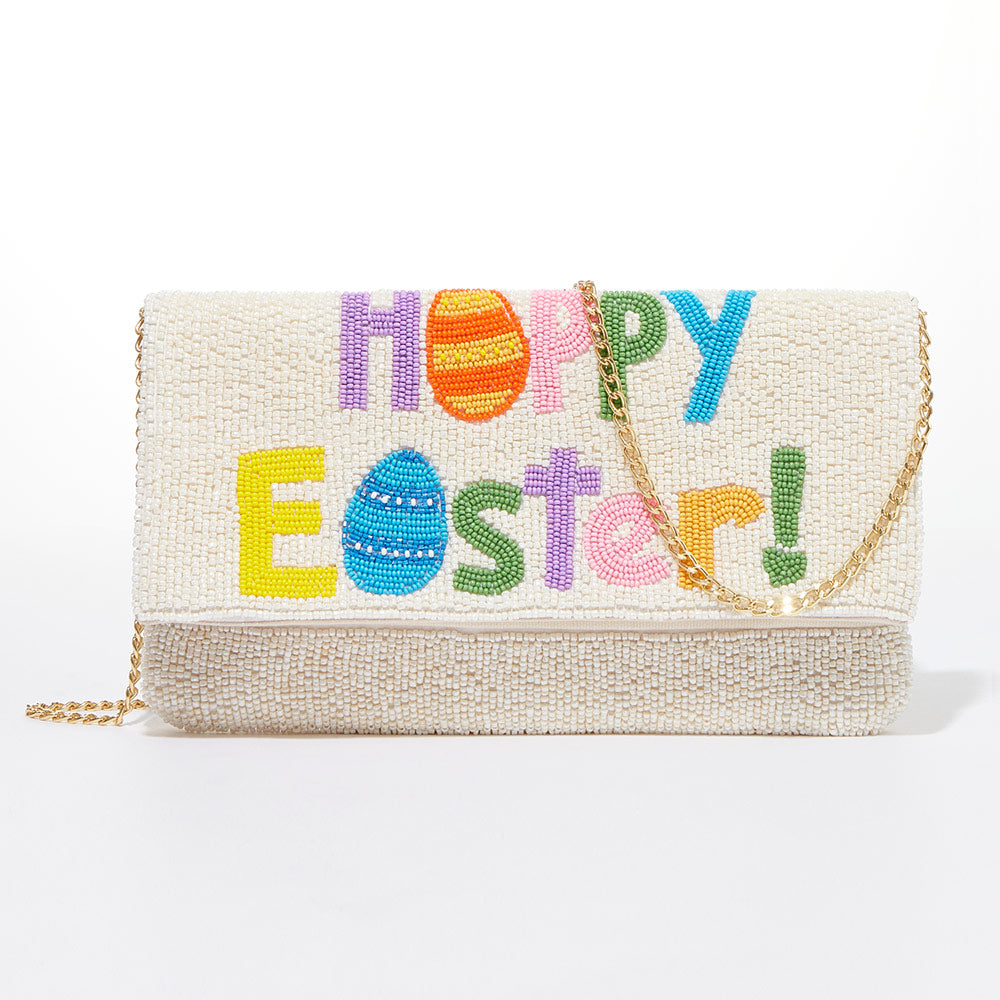 iLLASPARKZ HAPPY EASTER Message Seed Beaded Clutch / Crossbody Bag