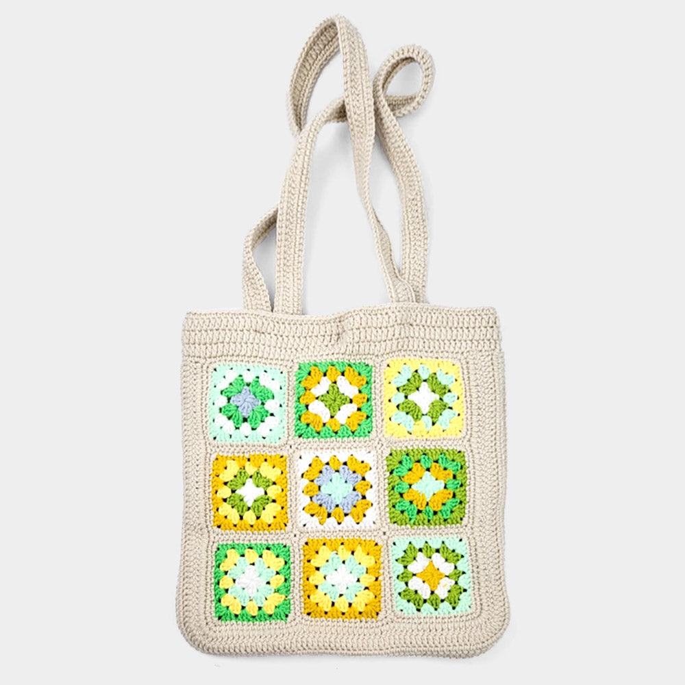 iLLASPARKZ Granny Square Flower Pattern Crochet Tote Bag