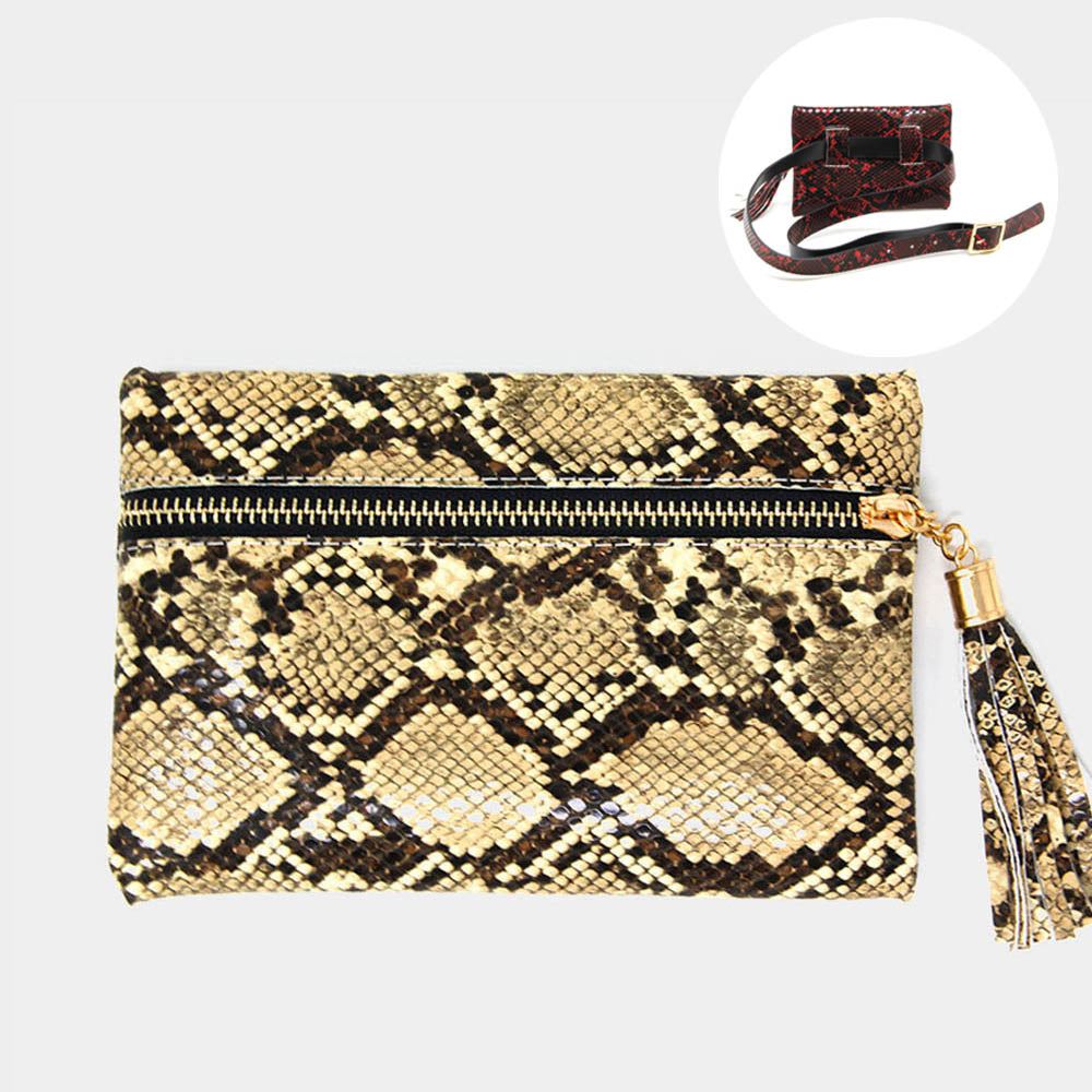 iLLASPARKZ Snakeskin Print With Tassel Clutch / Belt Bag