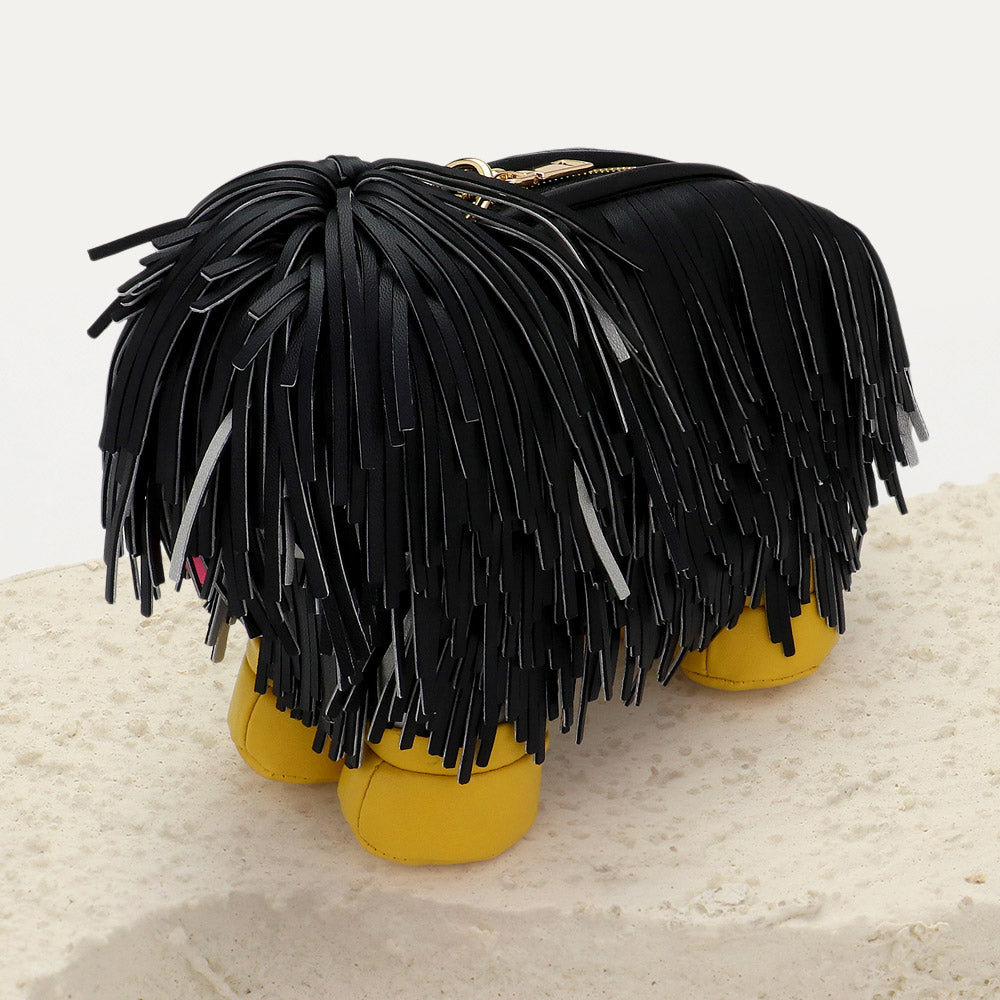 iLLASPARKZ Faux Leather Fringe Dog Crossbody Handbag