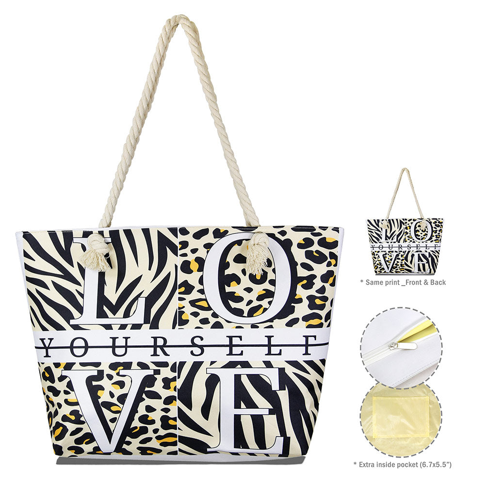 iLLASPARKZ Love Yourself Animal Pattern Beach Bag