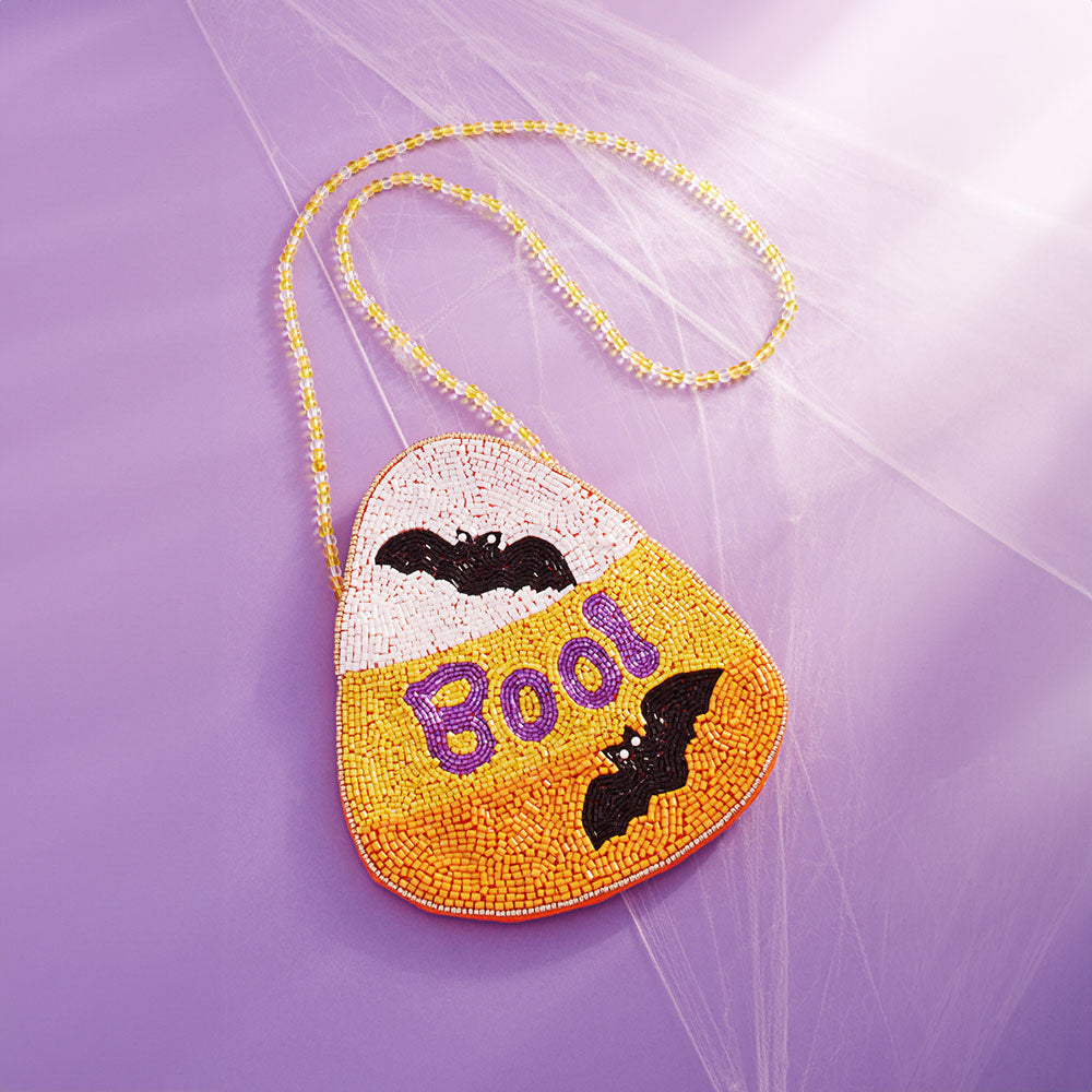 iLLASPARKZ Halloween Bat Boo Message Beaded Mini Crossbody Bag