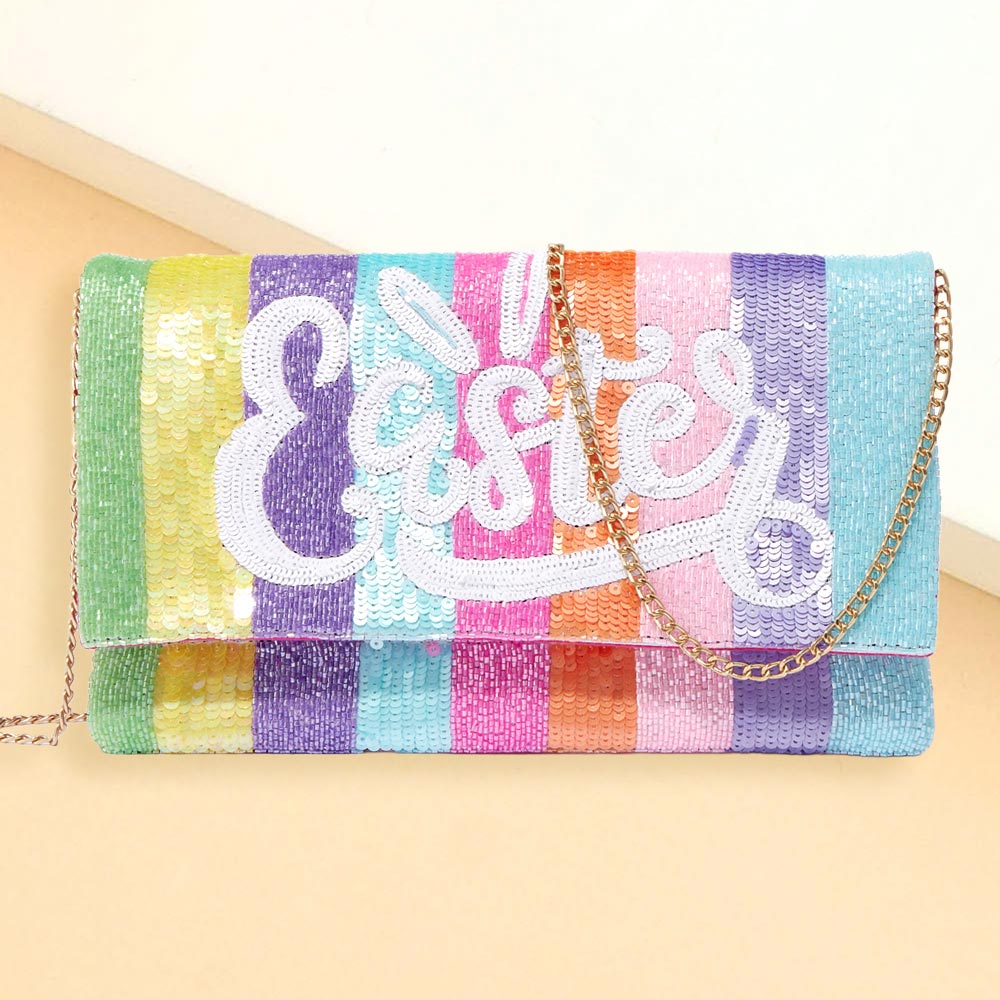 iLLASPARKZ EASTER Message Sequin Beaded Clutch / Crossbody Bag