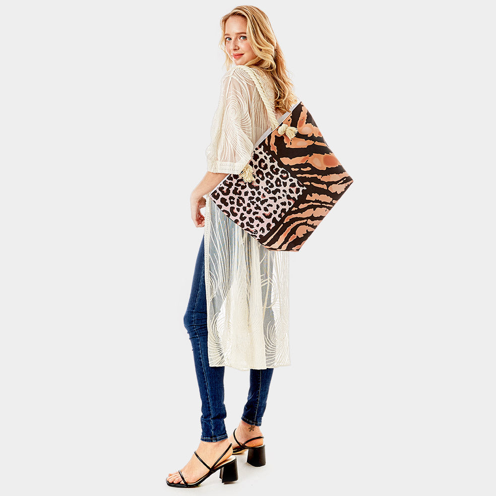 iLLASPARKZ Zebra Leopard Pattern Print Beach Tote Bag