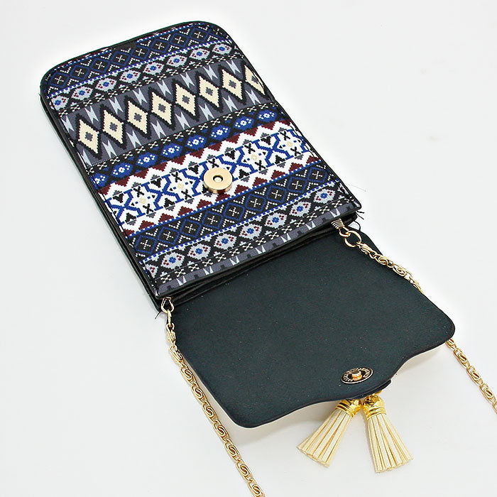 iLLASPARKZ Aztec Pattern Double Tassel Cellphone Pouch Crossbody Bag