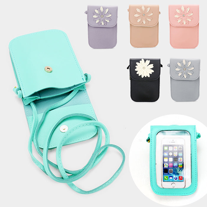 iLLASPARKZ Faux Leather Flower Detail Smartphone Mini Crossbody Bag