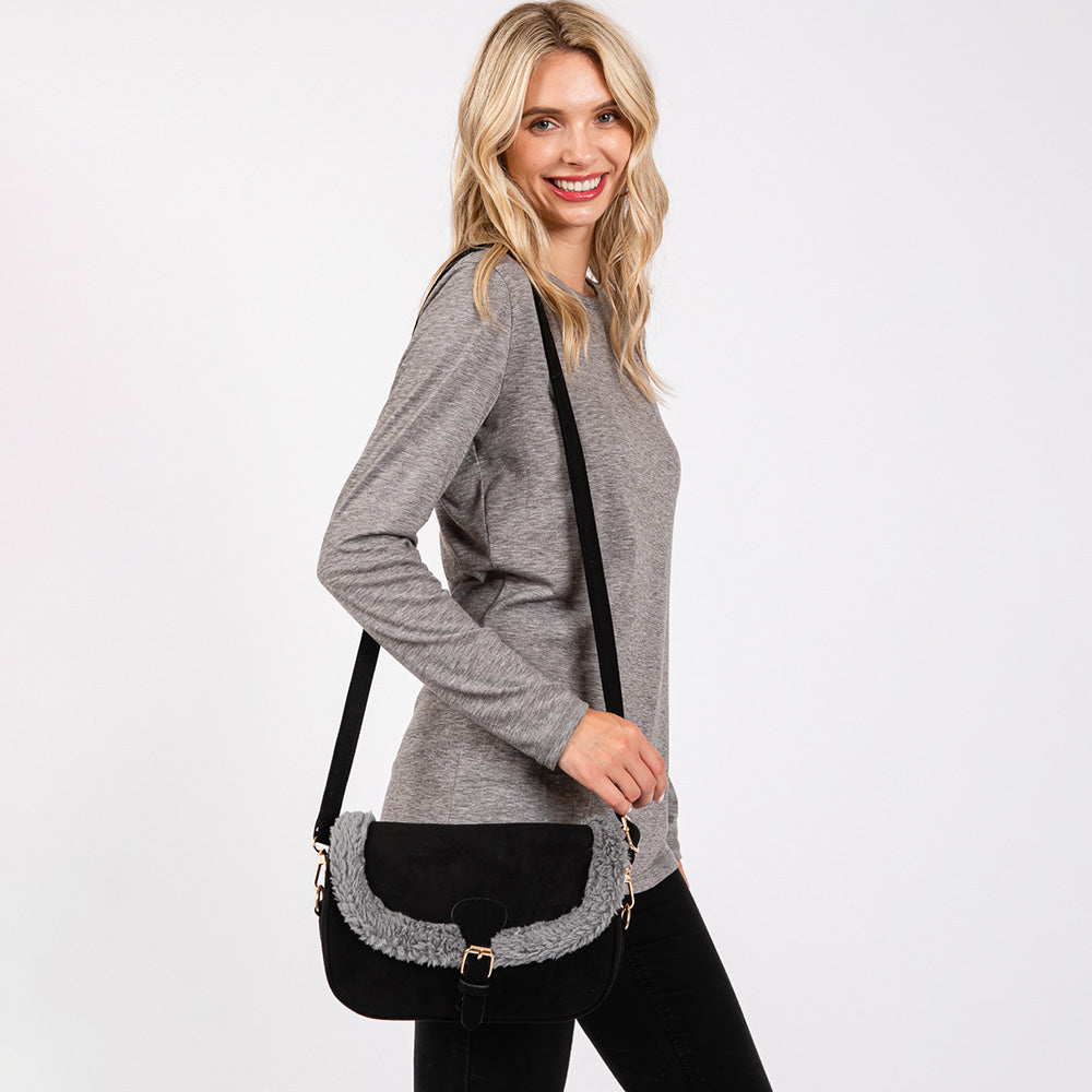 iLLASPARKZ Fleece Trimmed Solid Crossbody Bag