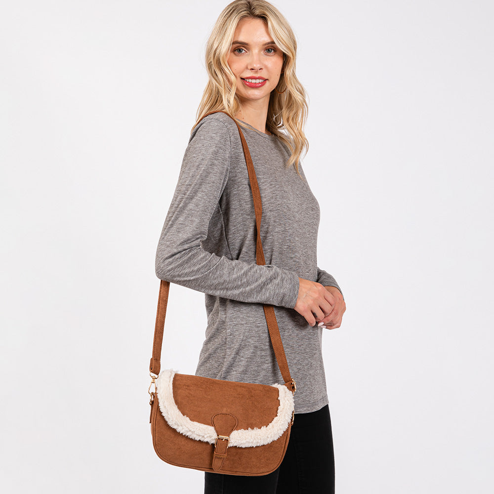 iLLASPARKZ Fleece Trimmed Solid Crossbody Bag