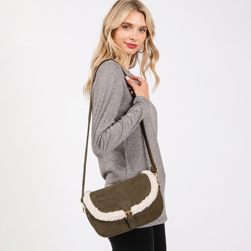 iLLASPARKZ Fleece Trimmed Solid Crossbody Bag