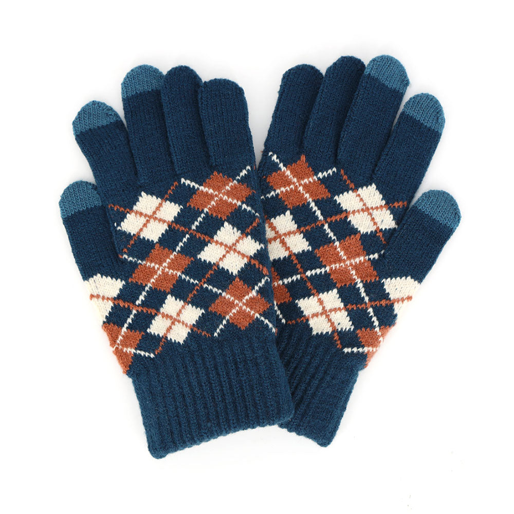 iLLASPARKZ Argyle Patterned Knit Touch Smart Gloves