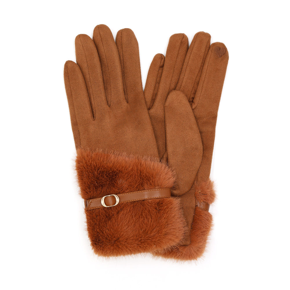 iLLASPARKZ Faux Fur And Strap Cuff Smart Touch Gloves