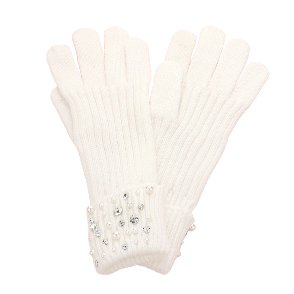 iLLASPARKZ Pearl Stone Embellished Knit Gloves