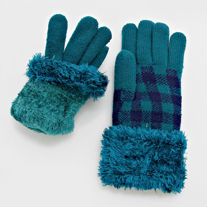 iLLASPARKZ Plaid Check Fur Gloves