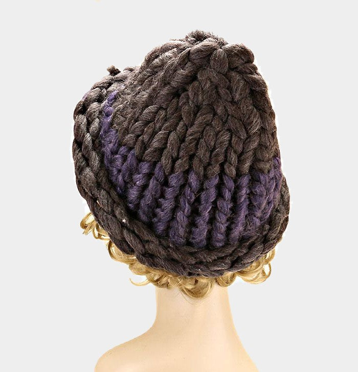 iLLASPARKZ Color Block  Big Loop Yarn Knit Beanie Hat