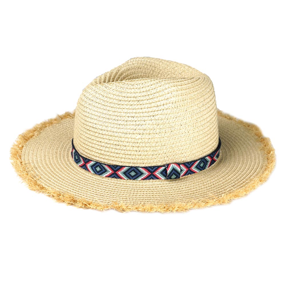 iLLASPARKZ Frayed Trim Aztec Straw Hat