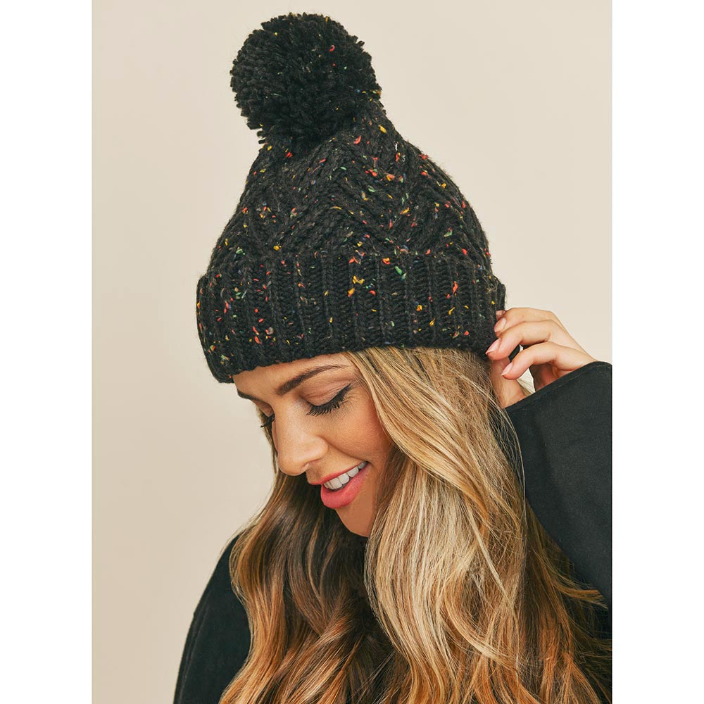 iLLASPARKZ Confetti Diagonal Stripes Pompom Knit Beanie