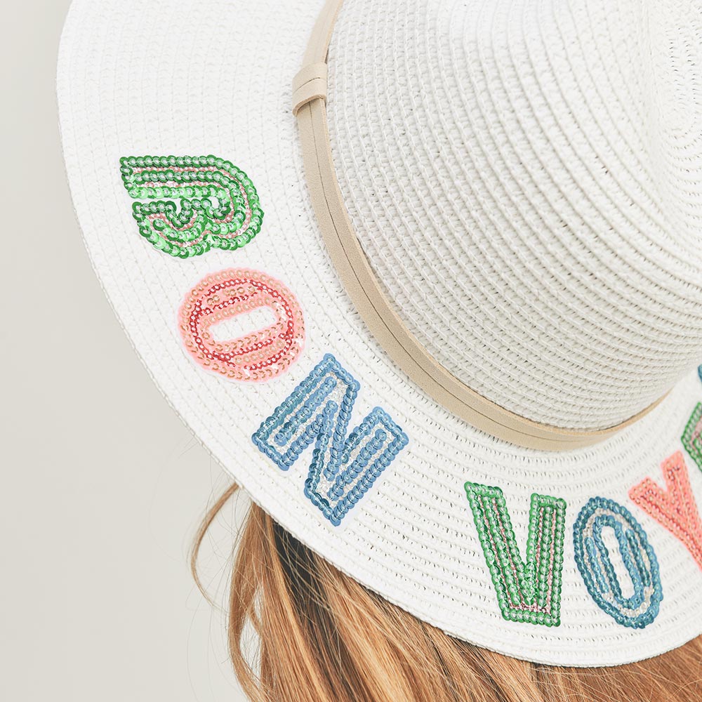 iLLASPARKZ Bon Voyage Sequin Message Straw Panama Sun Hat