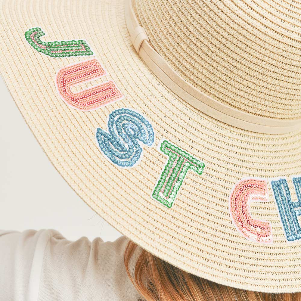 iLLASPARKZ Just Chill Out Sequin Message Straw Panama Sun Hat