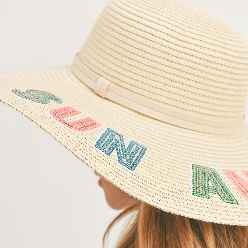 iLLASPARKZ Sun And Fun Sequin Message Straw Panama Sun Hat