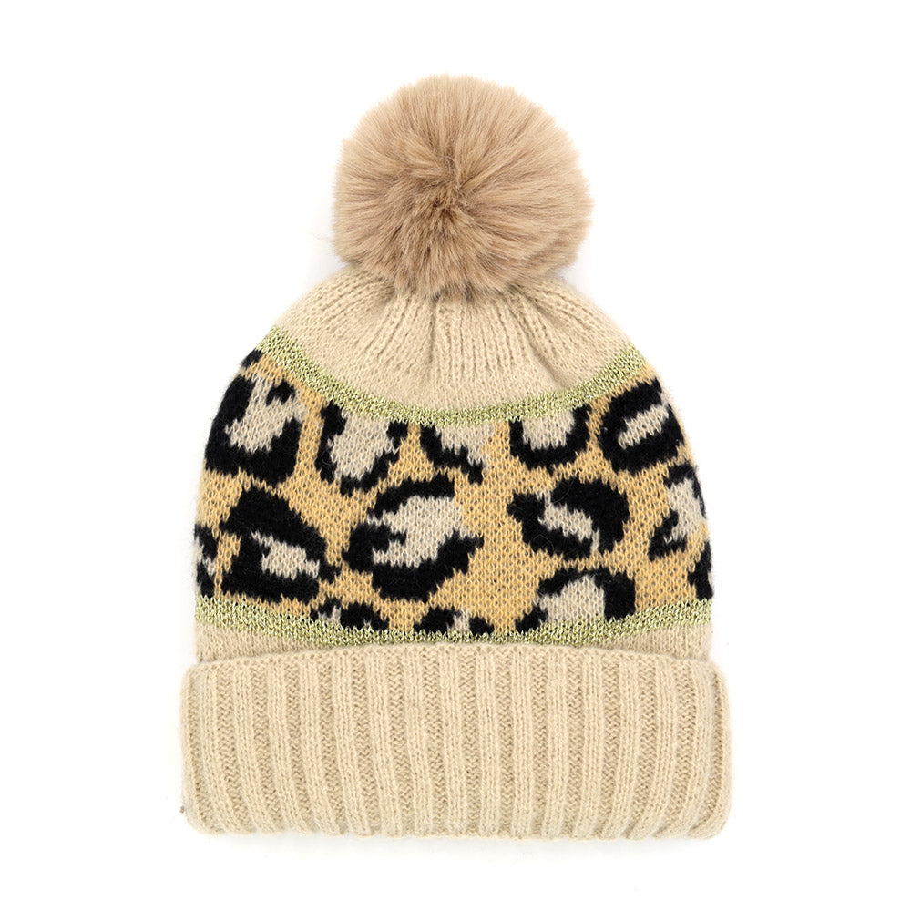 iLLASPARKZ Leopard Patterned Pom Pom Beanie Hat