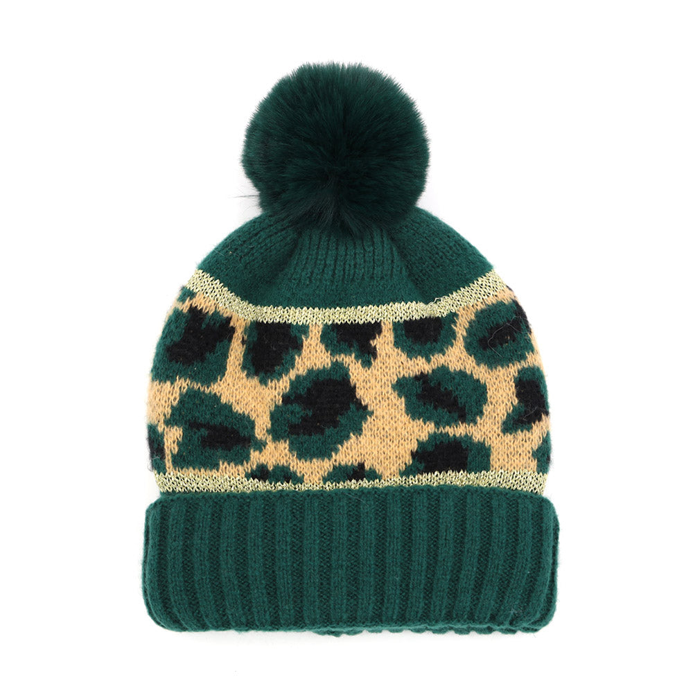 iLLASPARKZ Leopard Patterned Pom Pom Beanie Hat