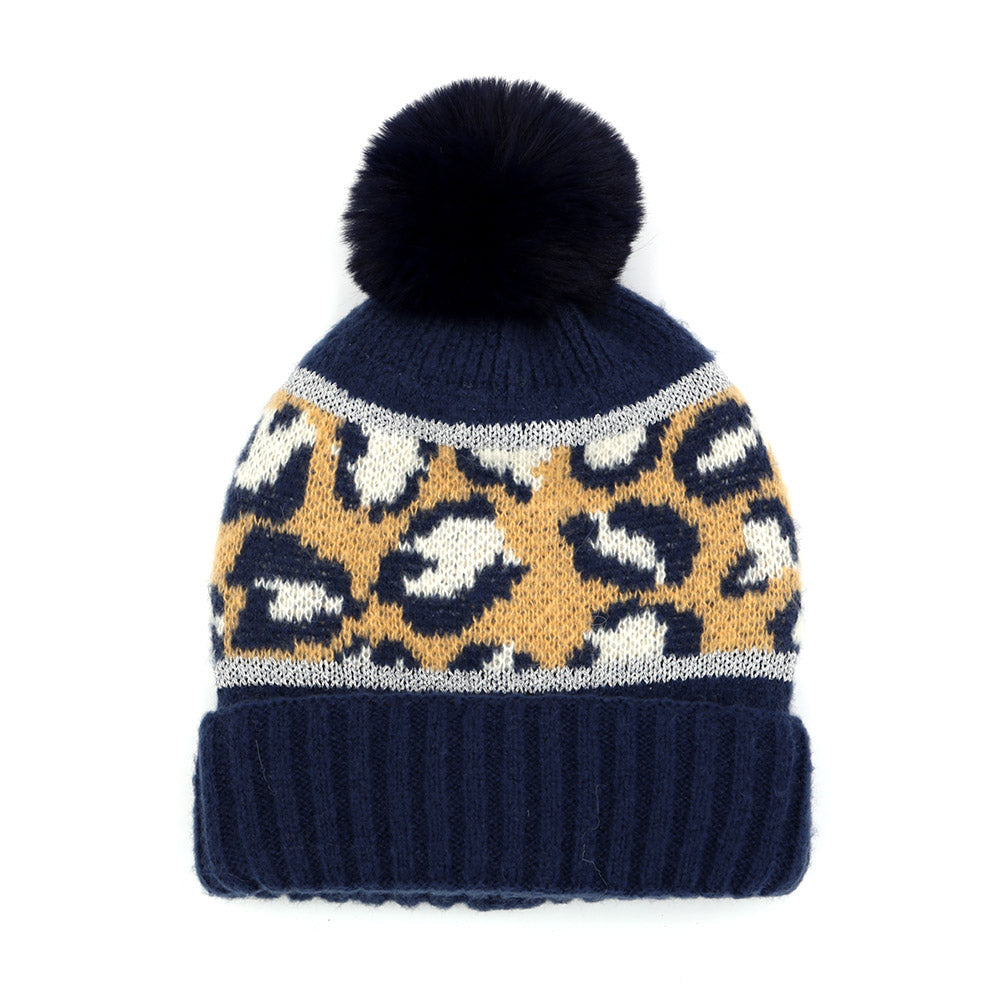 iLLASPARKZ Leopard Patterned Pom Pom Beanie Hat