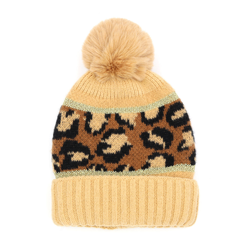 iLLASPARKZ Leopard Patterned Pom Pom Beanie Hat