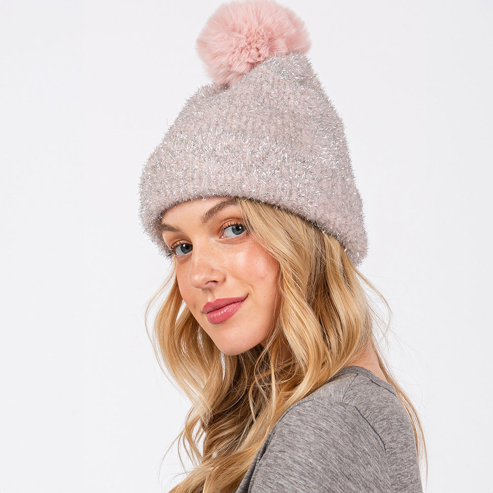 iLLASPARKZ Lurex Mixed Pom Pom Beanie Hat