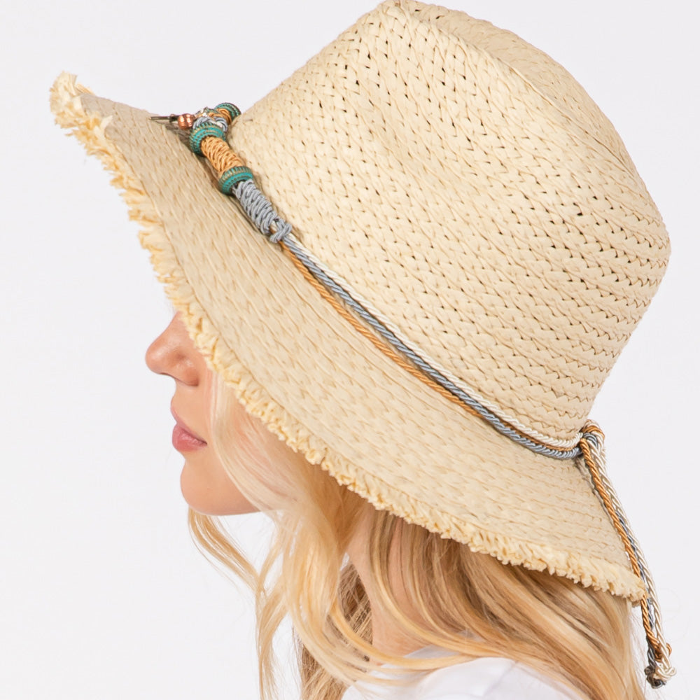 iLLASPARKZ Frayed Straw Sun Hat with Braided Starfish Band