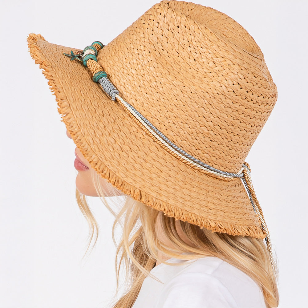 iLLASPARKZ Frayed Straw Sun Hat with Braided Starfish Band