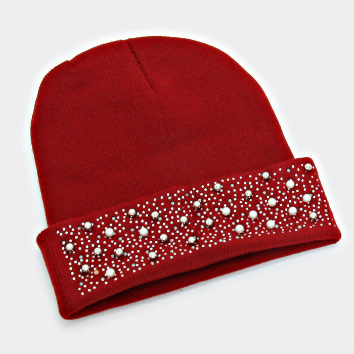 iLLASPARKZ Pearl Crystal Metal Ball Cluster Beanie Hat