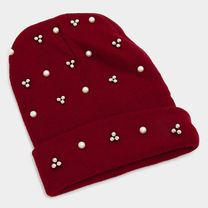 iLLASPARKZ Crystal Pearl Studded Fold Over Beanie Hat