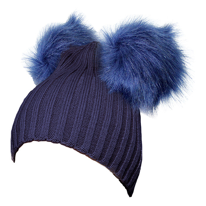 iLLASPARKZ Solid Double Faux Fur Pom Pom Beanie