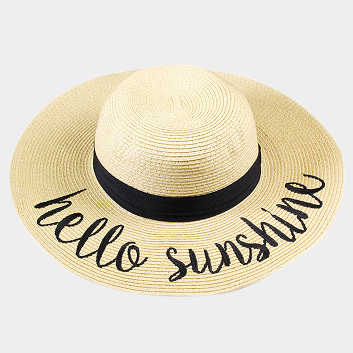 iLLASPARKZ 'Hello Sunshine' Embroidery Straw Floppy Sun Hat