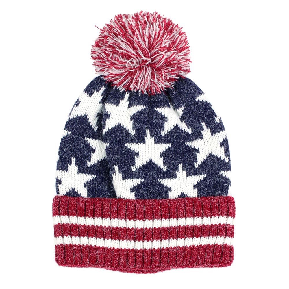 iLLASPARKZ Pom Pom American USA Flag Knit Beanie Hat