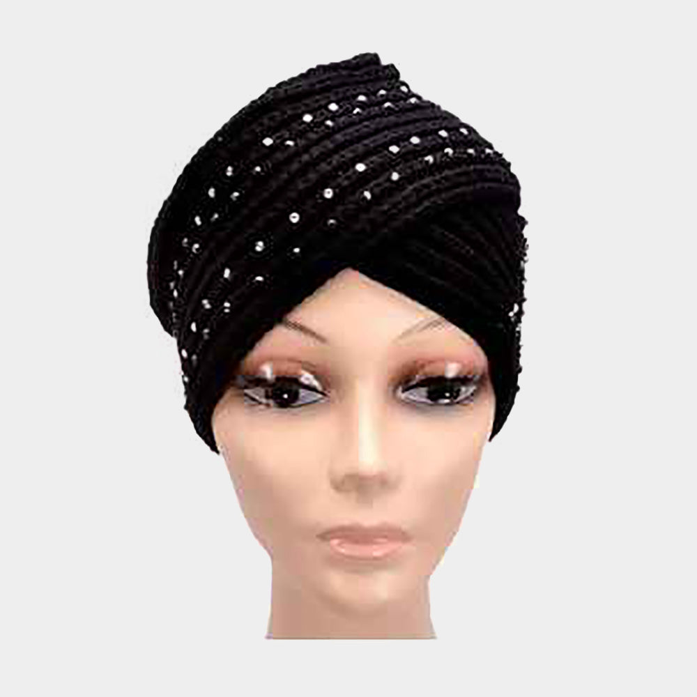 iLLASPARKZ Rhinestone Knit Turban Beanie Hat