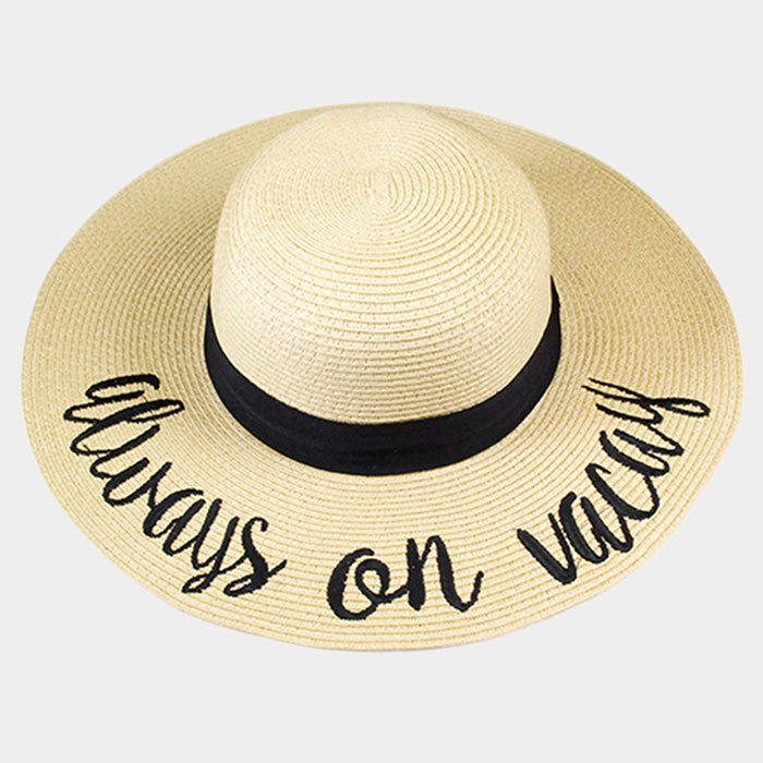 iLLASPARKZ 'Always on Vacay' Embroidery Straw Floppy Sun Hat